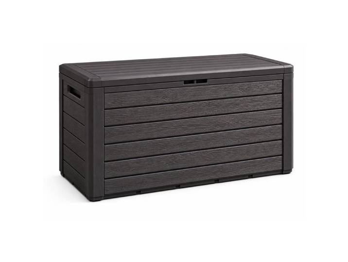 Coffre de rangement d'extérieur avec poignées encastrées pour Jardin Terrasse Balcon Piscine coloris effet bois capacité 190L