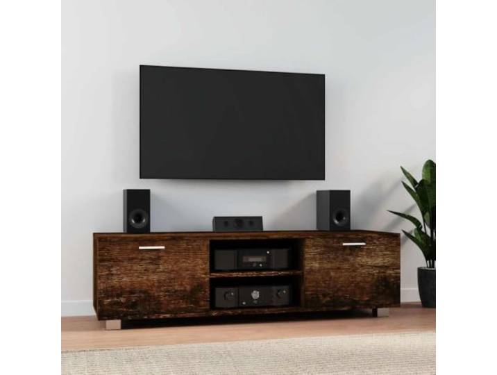 HEFZGDB TV-Schrank Räuchereiche 140x40,5x35 cm Holzwerkstoff mit 4 Fächern und 4 Kabellöchern, Moderner TV-Ständer Mediengeräte Aufbewahrung, Langlebiges Material Stauraum Lösung