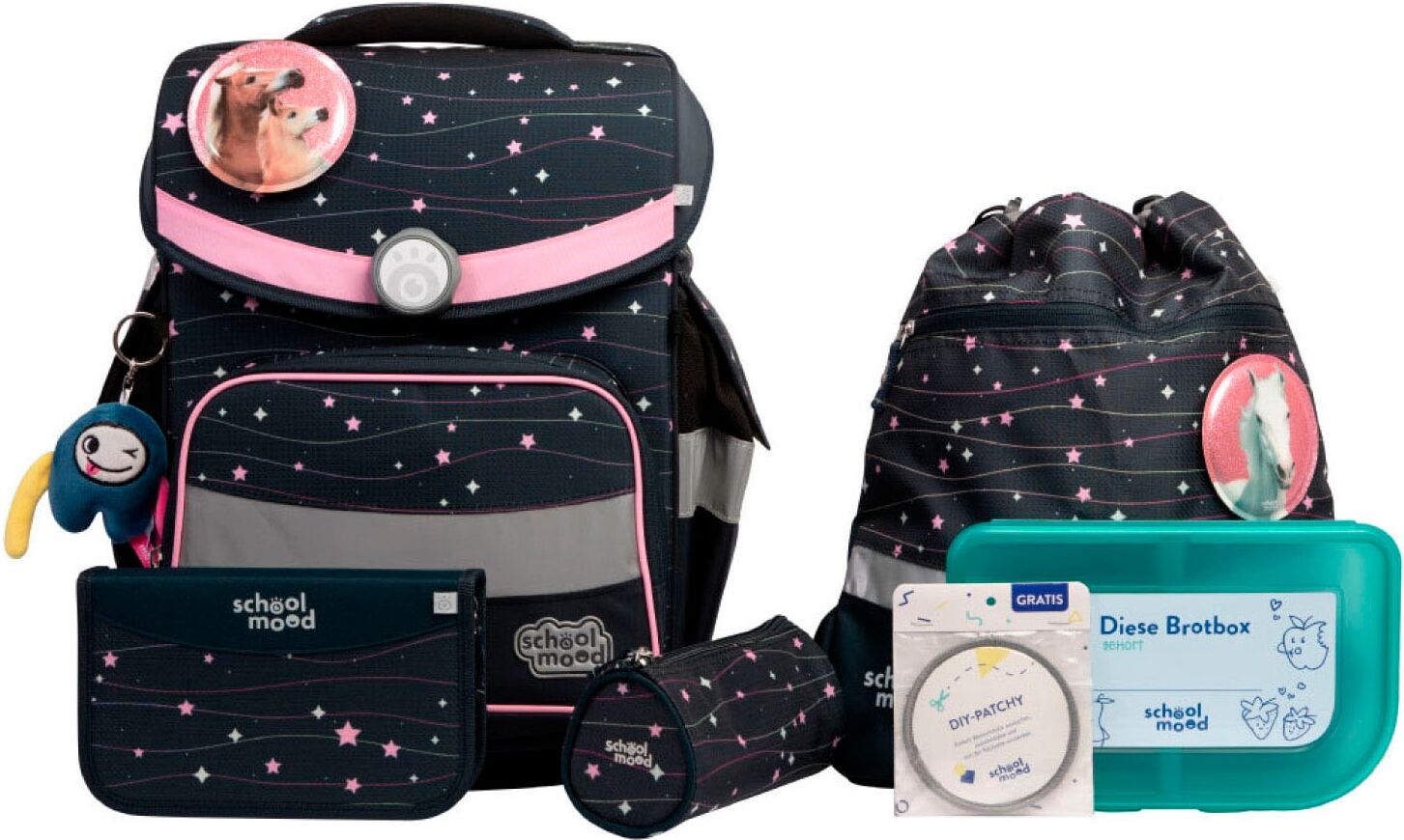 Schulranzen SCHOOL-MOOD "Timeless Pro", Kinder, Gr. B/H/T: 36cm x 42cm x 21cm, pink (ella (pferd) mit moodie fritzi fröhlich), Polyester, Rucksäcke Schulranzen ella (pferd) mit moodie fritzi fröhlich B/H/T: 36cm x 42cm x 21cm
