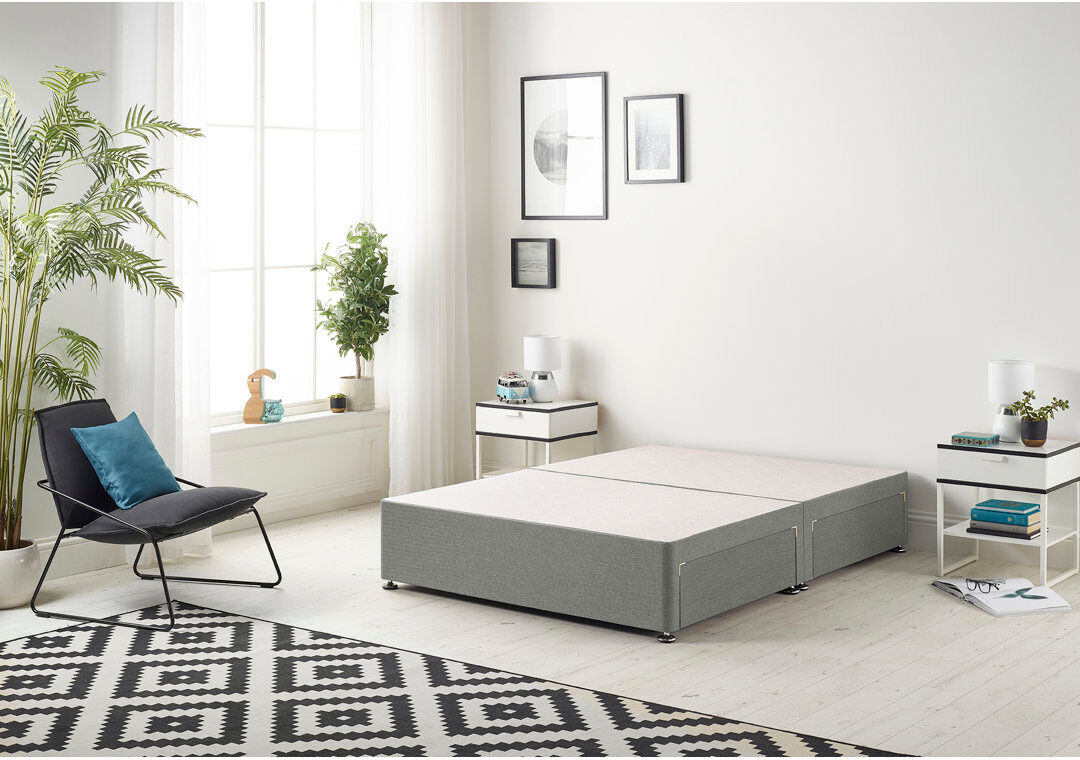 Ebern Designs Dennishia Linen Fabric Divan Base with Optional Drawers Silver Single (3')