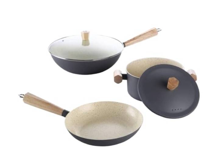 Topfset 3 Pcs Wok Suppe Topf Eisen Antihaft-Bratpfanne Set Mit Abdeckung Küche Kochtopf Kochtopf Set