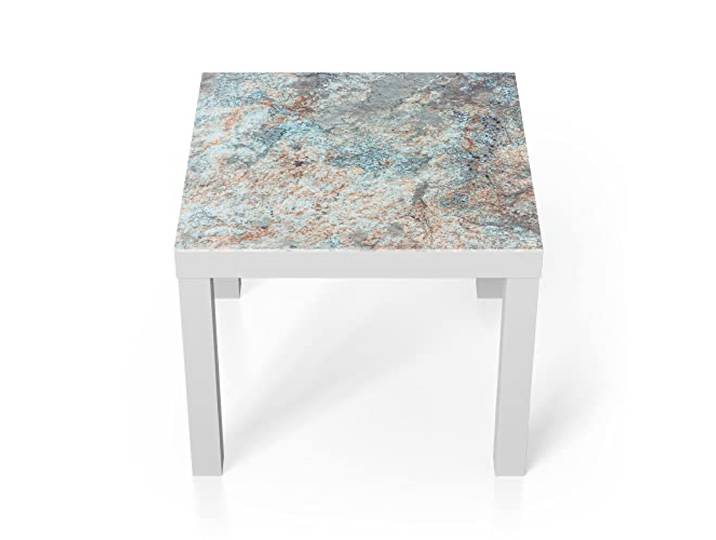DEQORI Glastisch weiß klein 55x55 cm Motiv Verfärbter Stein ausgefallener Beistelltisch aus Glas Hochglanz Couchtisch fürs Wohnzimmer moderner Couch Tisch mit Design