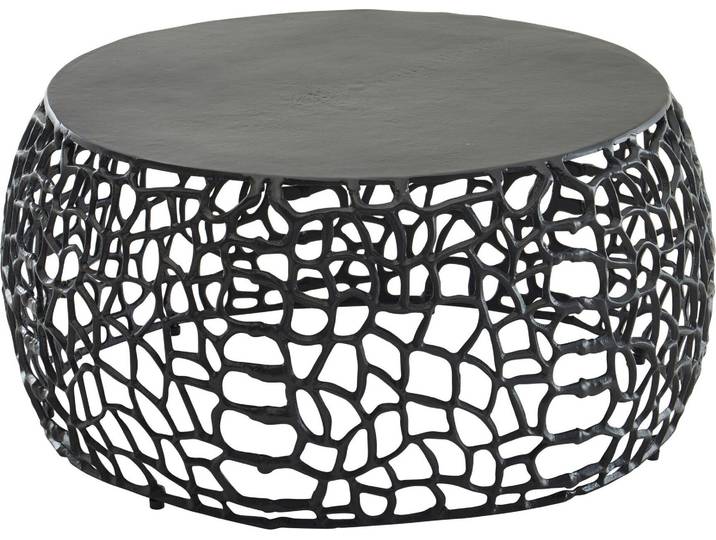Couchtisch Aluminium Rund Schwarz 66x66x30cm Ast-Struktur Modern