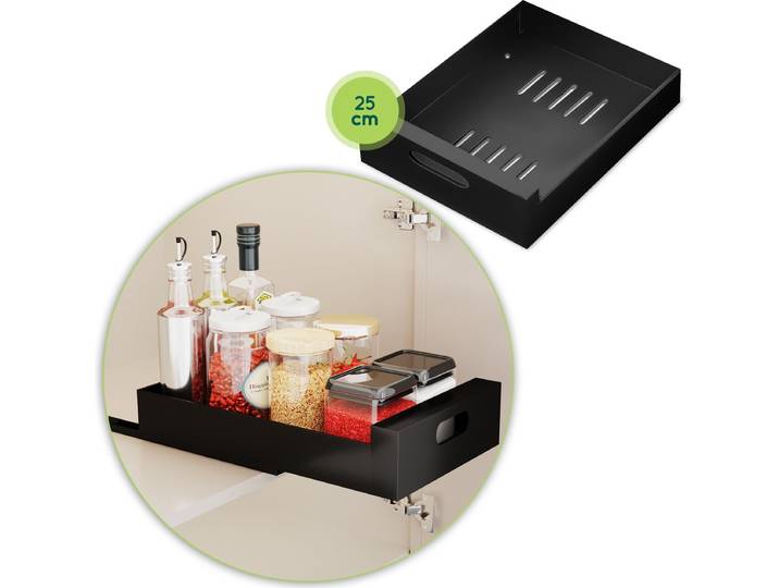 Keukenkast organizer ladesysteem - Gootsteenkast Organizer - Schuiflade Keukenkast Zwart - Uitschuifbare Lade Maken 25 CM