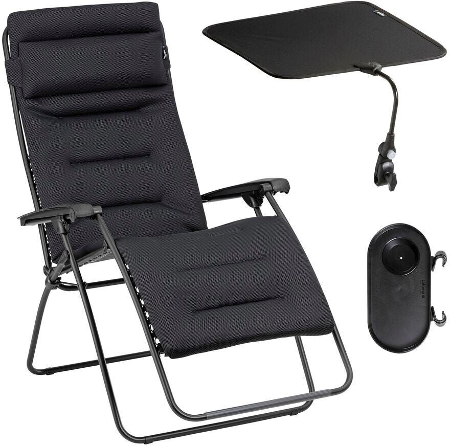 LAFUMA MOBILIER Ensemble fauteuil relax matelassé xl avec accessoires en acier noir Noir 96x123x72cm