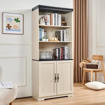 Farmhouse MDF Storage Cabinet with Adjustable Shelves and Barn Doors Dark Oak by GDFStudio