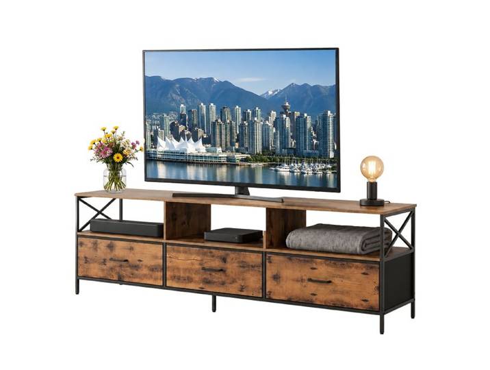 Relaxdays Meuble TV bas avec rangement