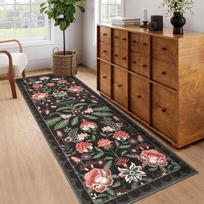 Garvee Vintage Floral Scalloped Border Living Room Area Rug