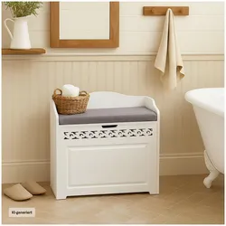 HTI-Living, Sitzbank, Sitzbank mit Stauraum und Polster Weiss mit Ornament-Design (55 cm)