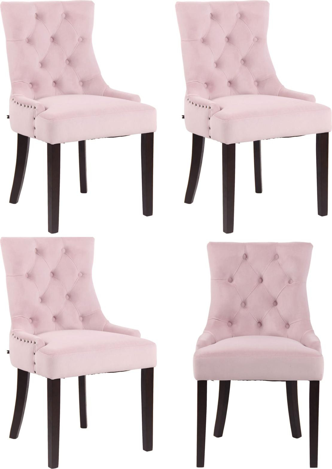 CLP Set van 4 Aberdeen eetkamerstoelen, fluweel, antiek design, roze rubberhout, kleur: antiek