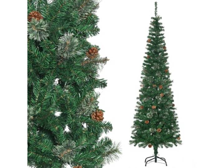HOMCOM Sapin Arbre De Noël Artificiel 195 cm 556 Branches Vert 27 Pommes De Pin\, Support Pied Pliable