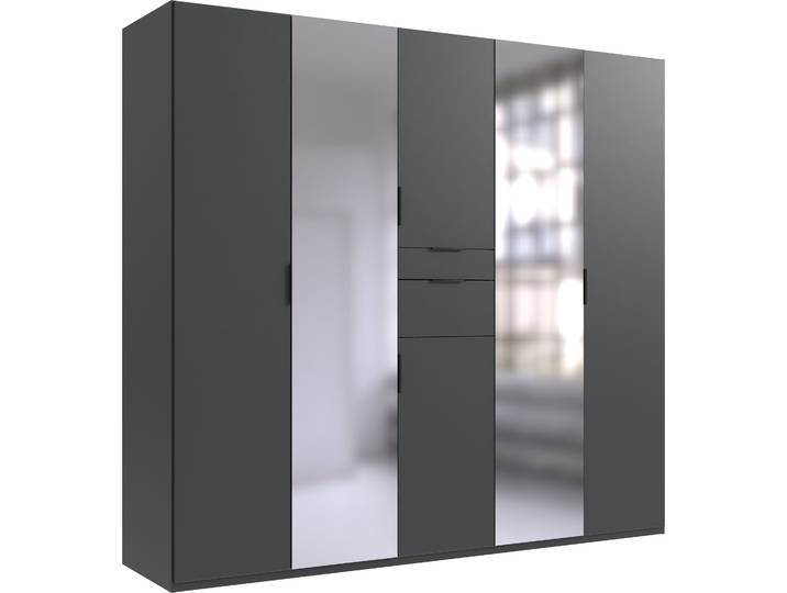 Drehtürenschrank WIMEX Moldau Kleiderschrank mit Spiegel Schlafzimmerschrank , grau (graphit), B:225cm H:208cm T:58cm, Holzwerkstoff, Schränke, Drehtürenschrank