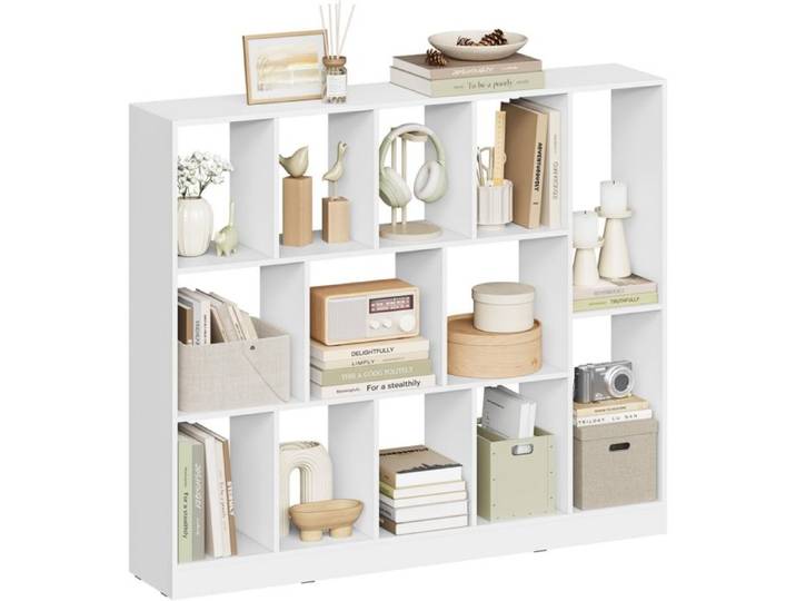 Bibliothèque à 13 Cubes en Bois - WOLTU Étagère de Rangement - 109x24x101cm - Blanc