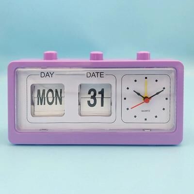 Uplift Picks Vintage Flip Calendar Desk Clock With Day Date And Time Display purple