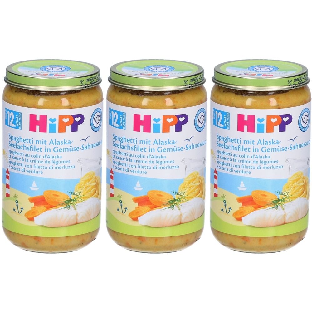 Hipp Spaghetti Alaska-Seelachsfil Gemüse 250 g x3 3x250