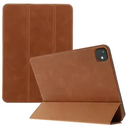 Accezz Leder-Dreifach-Bücherregal iPad Pro 11 (Apple iPad Pro 11 2024, Apple iPad Pro 11 2025), Tablet Hülle, Braun