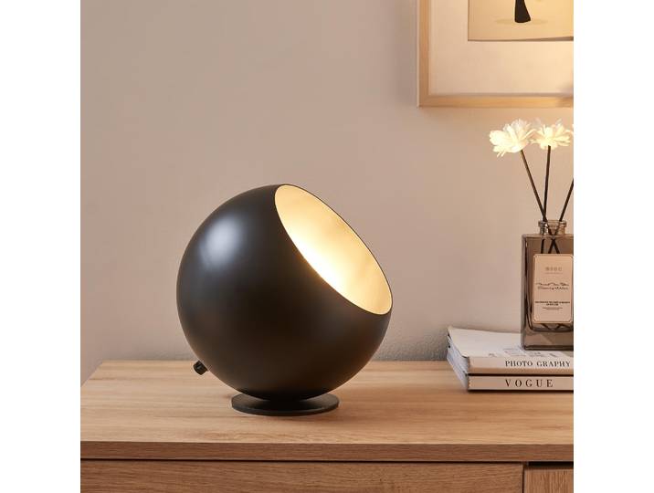 Tischleuchte 'Lukkodso' 1xE27 Tischlampe Ø20 x 20 cm mit kugelförmiger Lampenschirm Metall Schwarz