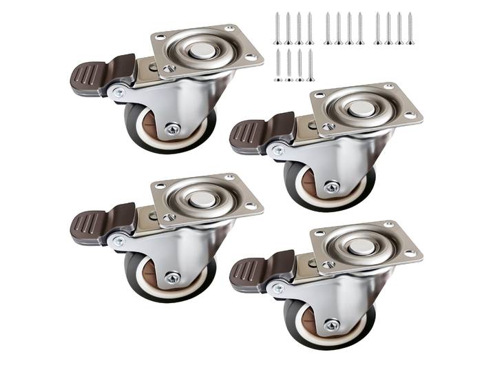 Lenkrollen mit Bremse 4er-Set Braun-Schwarz-Silber