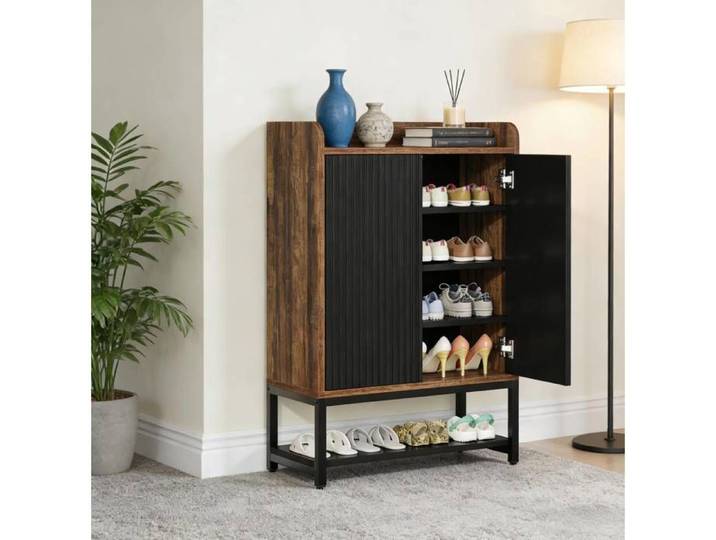 Meuble A Chaussures Noir Et Marron Rustique Armoire A Chaussures Vintage FloraGrace Pour Entrée Facile A Assembler 73x35x105 5cm