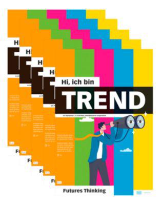 Flipchartblock PLAYROOM TREND FLIP, 13 vorgedruckte Blatt für Future Thinking/Innovationsprozesse, B 650 x H 970 mm, Papier, mehrfarbig, 5 Stück