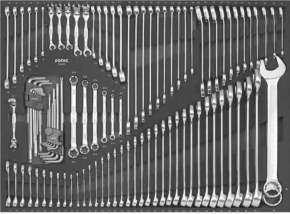 Sonic Equipment Schaumstoffeinlage, Sortimentskasten Schraubenschlüsselsatz Sfs-Xl 102-Tlg. 610201