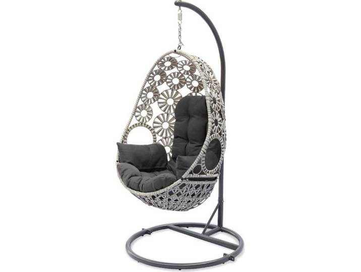 Balancelle de jardin SAMOA en résine tressée avec coussin gris anthracite - ECRU