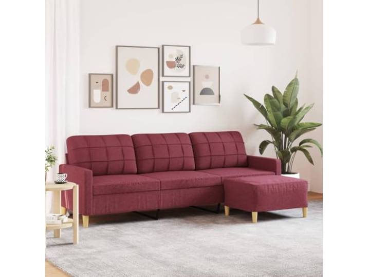 HEFZGDB 3-Sitzer-Sofa mit Hocker Weinrot 210 cm Stoff Polyestergewebe Metallgestell Wohnzimmer Sitzgruppe Relaxmöbel Bequem Entspannung Strapazierfähig Atmungsaktiv Gepolstert Modern