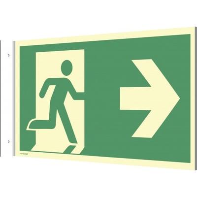 Fahnenschild Wandmontage Notausgang links/rechts, Alu, nachl.,160-mcd, 297x148mm