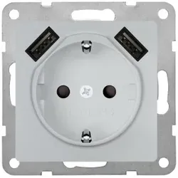 Siemens 5UB1970-0AM01 DELTA i-system SCHUKO-Steckdose mit doppeltem USB-Ladegerät, aluminiummetallic 5UB19700AM01