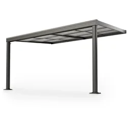 Juskys Terrassendach Jakarta 4x3 m - Schiebedach, Alu mit Doppelstegplatten, wetterfest, UV-Schutz