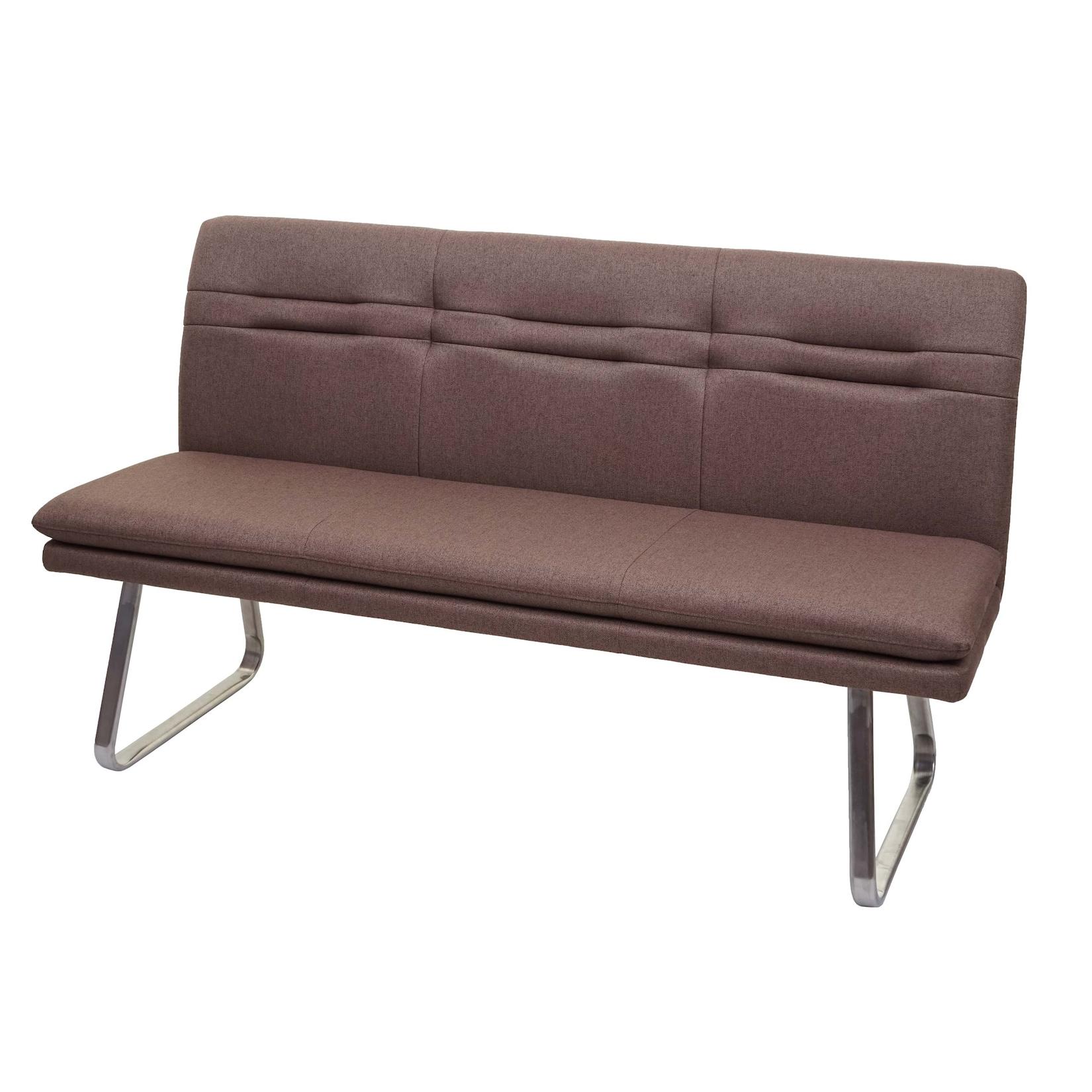 Sitzbank MCW-H70, Esszimmerbank Bank Polsterbank, Rückenlehne Stoff/Textil Edelstahl gebürstet ~ braun 160cm