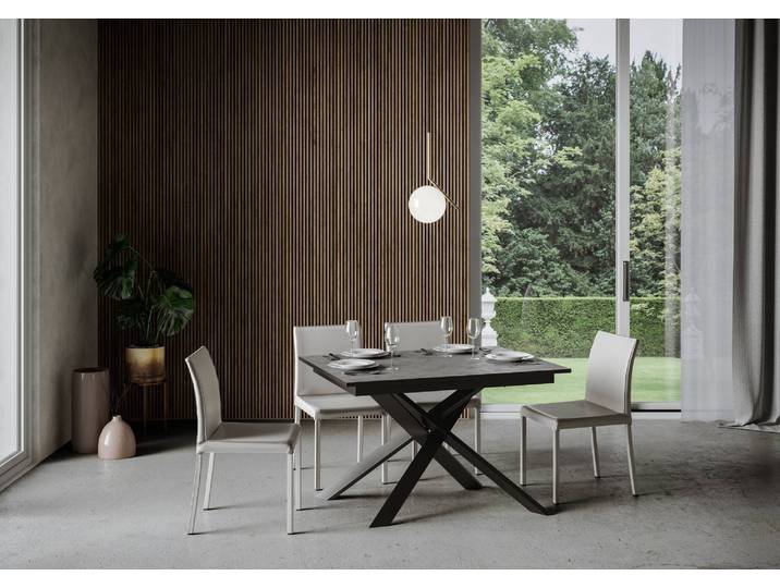 ITAMOBY - Table extensible 120/180x90 cm Ganty anthracite spatulé bande de chante anthracite cadre et pieds anthracite