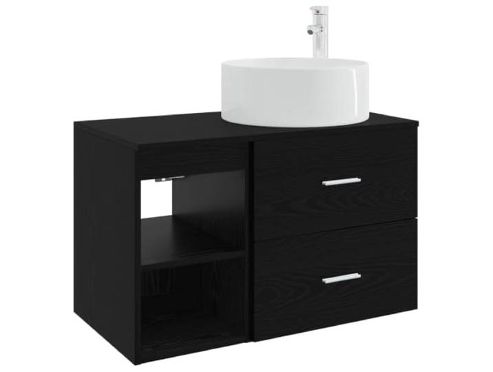 PUGYNBK Badezimmermöbel-Set, Eiche, Schwarz, 2 Stück Wandmontage, Schminktisch und Schrank, Regale und Schubladen, feuchtigkeitsbeständiges Holz
