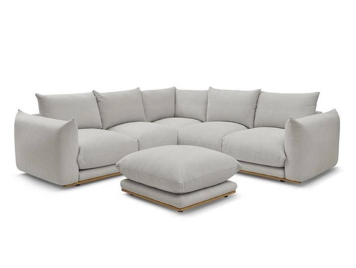 Ecksofa mit Hocker BOBOCHIC ERNEST Stoff hellgrau