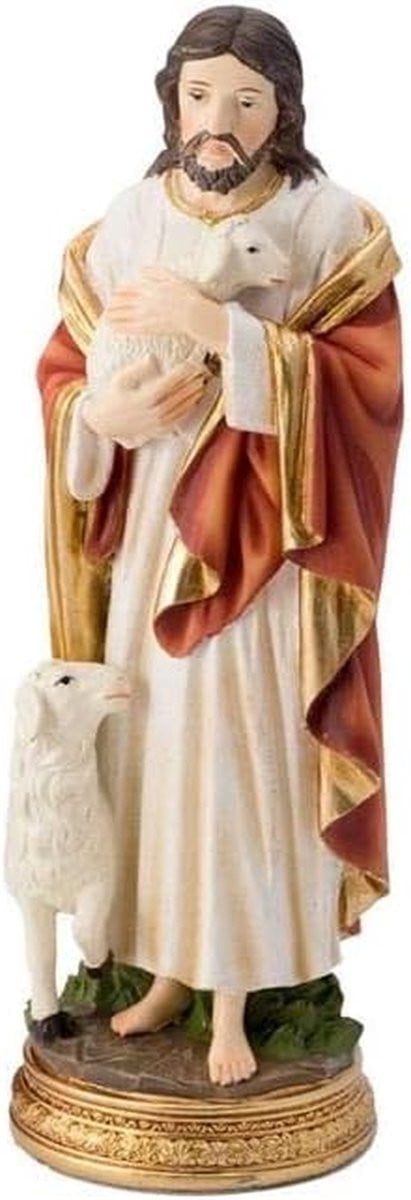 Jezus Goede Herder Figuur - Handgeschilderd Decoratie Beeldje - Meerkleurig - Hoogte: 20 cm