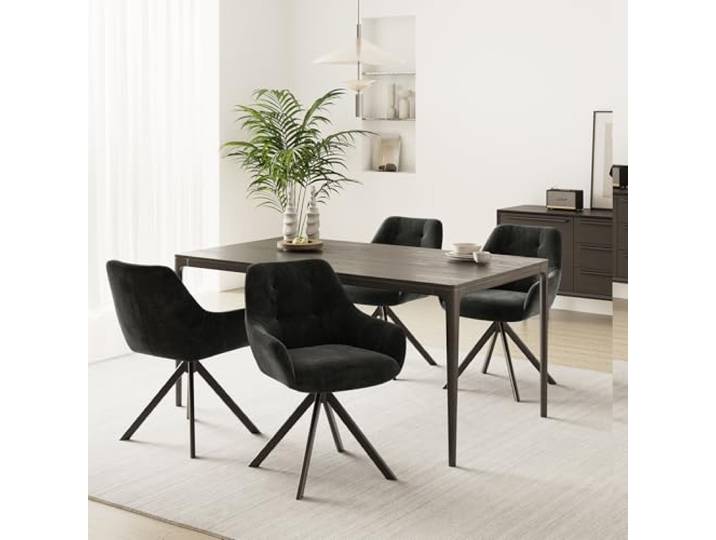 MALOL Drehbare Esszimmerstühle 4er Set, 360° Drehbare Armlehnstühle mit weichem Florstoff & Metallgestell, Bequeme Esszimmerstühle Drehbar mit Rückenlehne für Küche, Esszimmer, Büro, Schwarz