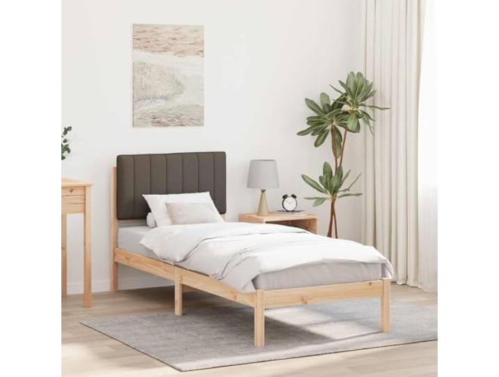 Massivholz Kiefer Leinen Look waschbarer Bezug Lattenrost ohne Boxspring 75 Bettgestell mit gepolstertem Kopfteil Taupe 75 x 190 cm Massivholz Kiefer Lattenrost ohne Boxspring Mit Waschbarem Bezug