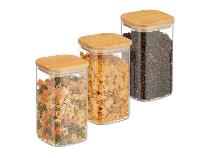 Vorratsgläser mit Deckel 1200ml 3er-Set Hellbraun-Transparent