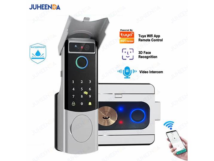Tuya WiFi APP Double face empreinte digitale serrure intelligente porte étanche porte en fer RFID numérique reconnaissance faciale serrure interphone vidéo