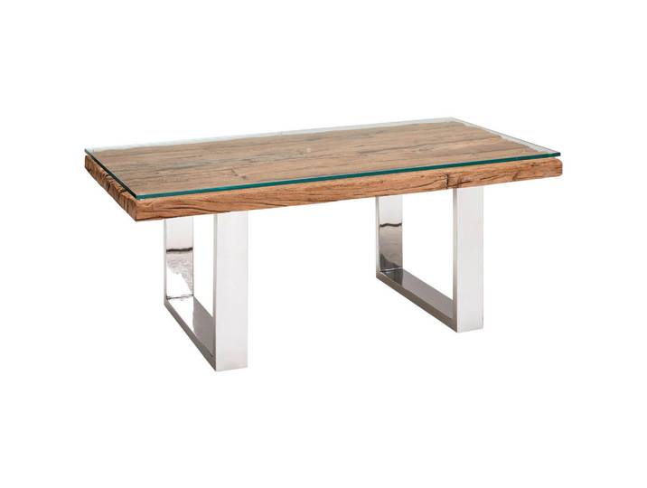 Livetastic Couchtisch, Natur, Holz, Metall, Glas, Altholz, vollmassiv, Holz, rechteckig, U-Form, 60x42x110 cm, Wohnzimmer, Wohnzimmertische, Couchtische