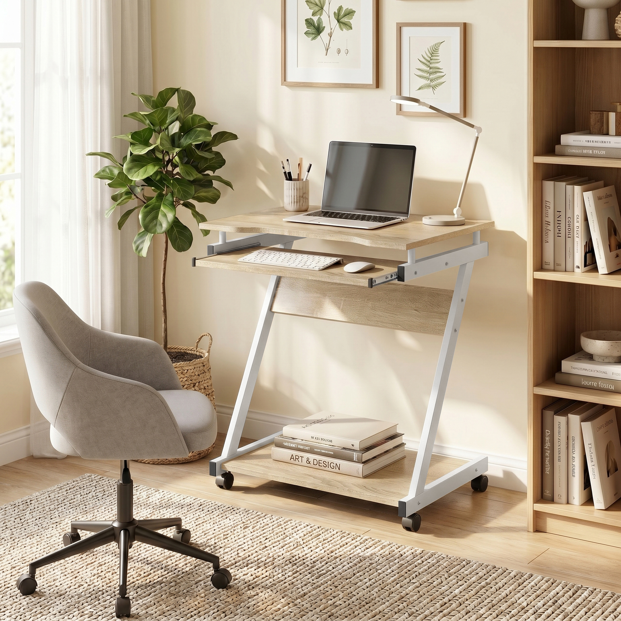 Homcom Scrivania per Computer con 4 Ruote, Tastiera Scorrevole, Colore Rovere   Aosom Italy