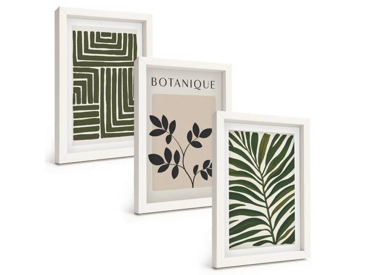 Tulup Bilder SET 3er Set - 20x30 cm Weißer Rahmen - Botanischer Boho-Minimalismus, Kunststoff, Rechteckig, 20x30 cm, einfache und schnelle Anbringung, Bilder & Rahmen, Bilder