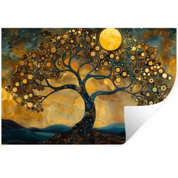 WANDTATTOO Baum - Mond - Blumen - Gold - Kunst Wandsticker 120x80 cm