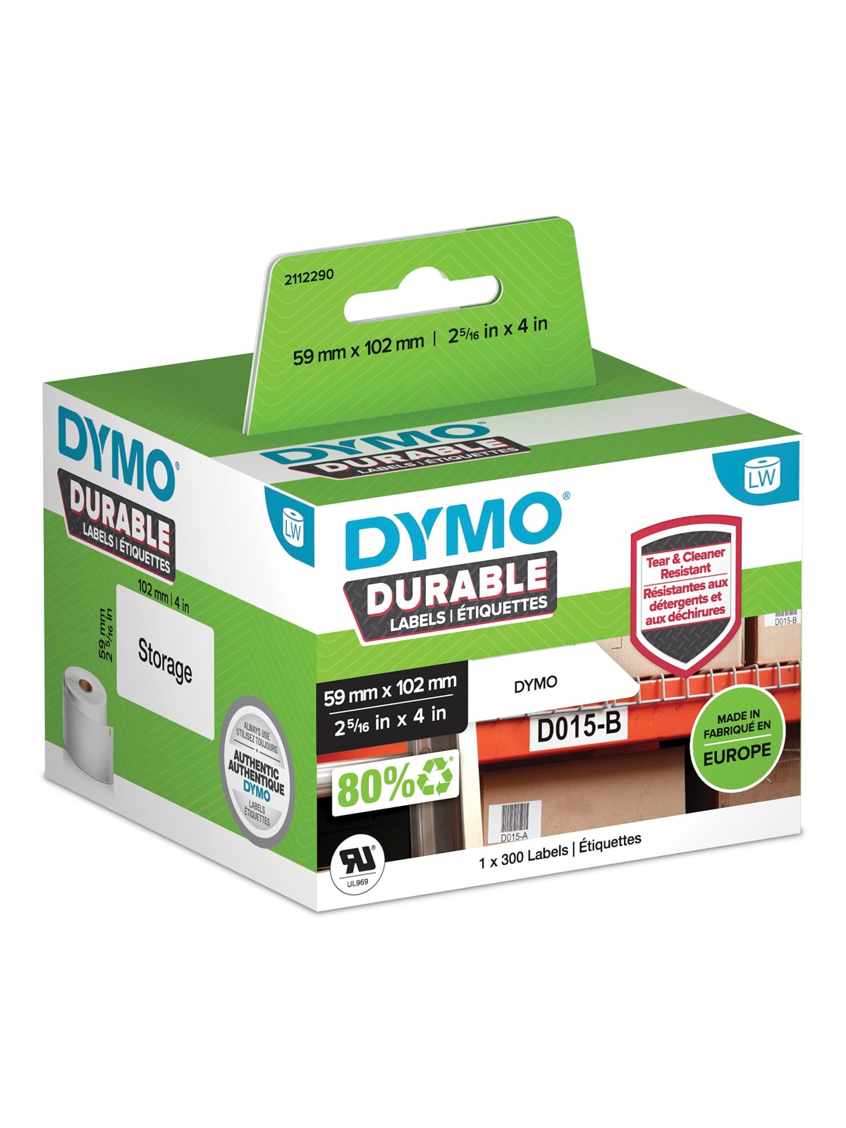 DYMO LabelWriter Hochleistungs-Etiketten | 59 mm x 102 mm | weißes Kunststoff-Etikett | Rolle mit 300 Etiketten