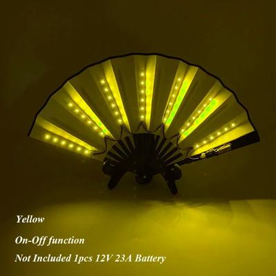 Inspired Finds LED Neon Folding Rave Fan Luminous Party Hand Fan For Festivals & Events 10in On Golden Glow Fan