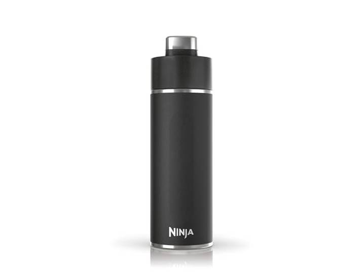Ninja Thirsti Wasserflasche/Thermobecher to go, 530ml, auslaufsicherer Deckel, für kohlensäurehaltige, heiße & kalte Getränke, dreifach isolierter Travel Mug, Edelstahlflasche, Schwarz