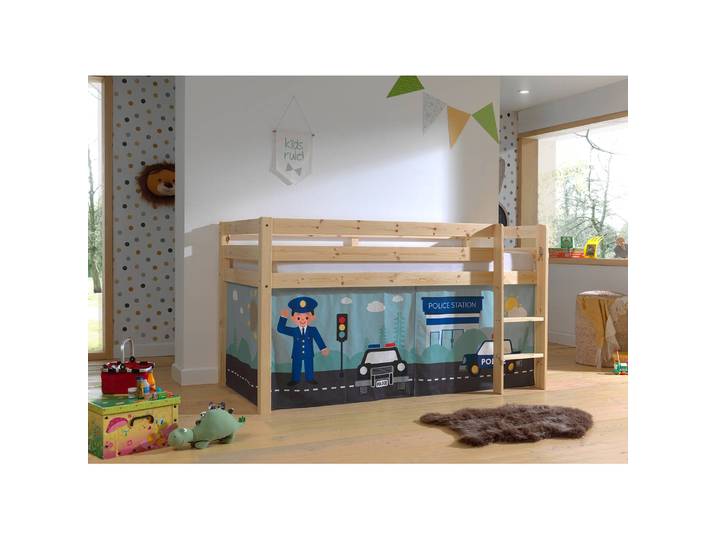 Halbhochbett Police 210 x 114 x 106cm Braun/Kiefer mit Leiter