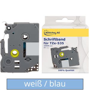 Böttcher-AG Schriftband für Brother TZe-535, 12mm, Länge 8m, weiß auf blau