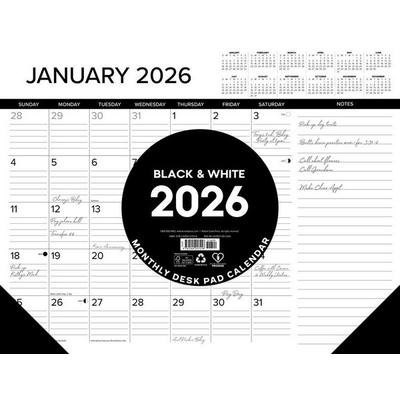 B&w W/Lines 2026 22 X 17 Large Monthly Deskpad