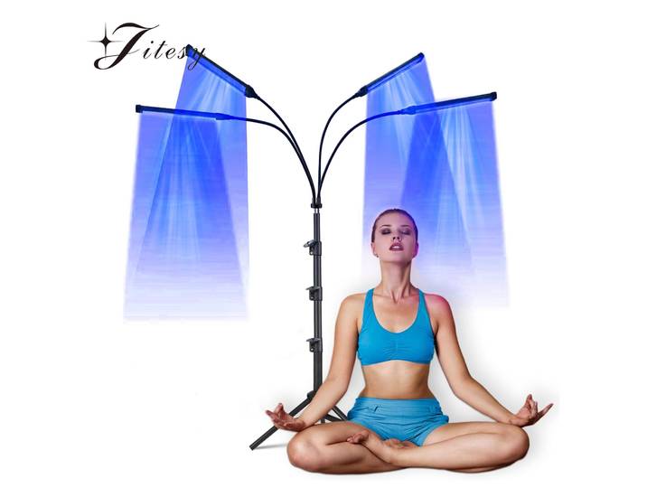 Lampe de bronzage 60W, Machine de bronzage UV à 4 têtes, 432 LED, lumière bleue, longueur d'onde 460nm et 490nm 360 ° Lumière de bronzage pour solarium rotatif